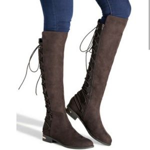 Boho Lace Up/zip Brown Suede Boots